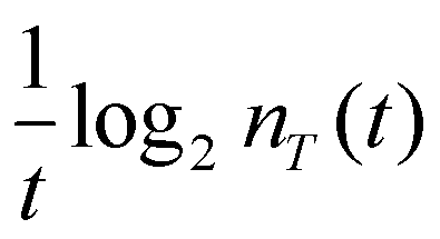 (1 over t) times log base 2 of N sub T at t