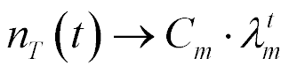 n sub T at t tends to product (C sub m times lambda sub m sup t)